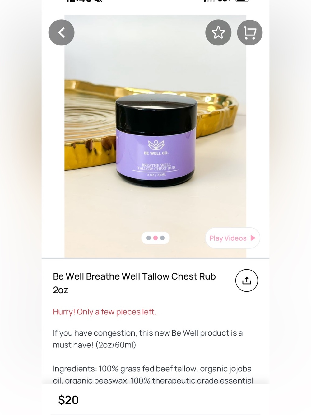 NEW Be Well Breathe Well Tallow Chest Rub - Lavender